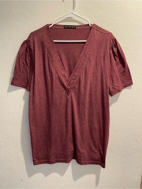Agnes Urban Heathered Wine V-Neck Puff Sleeve Top XXL